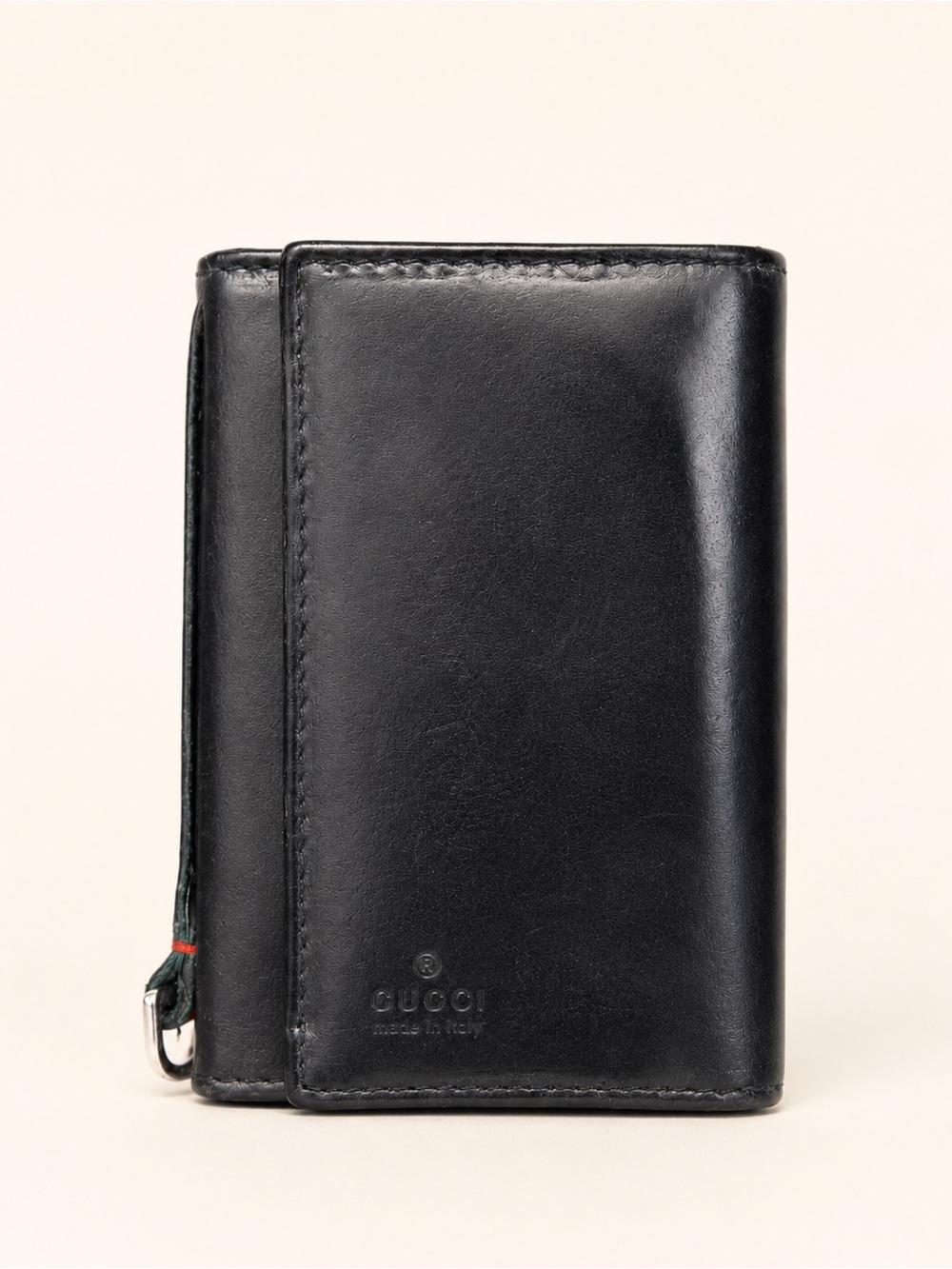 Gucci Black Leather 6 Key Holder Web Stripe Key Case